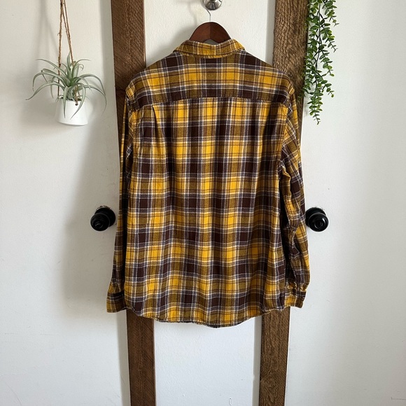 Y2K George Men’s XL Plaid Button-Up Flannel Shirt Yellow and Brown Pockets - Picture 13 of 15